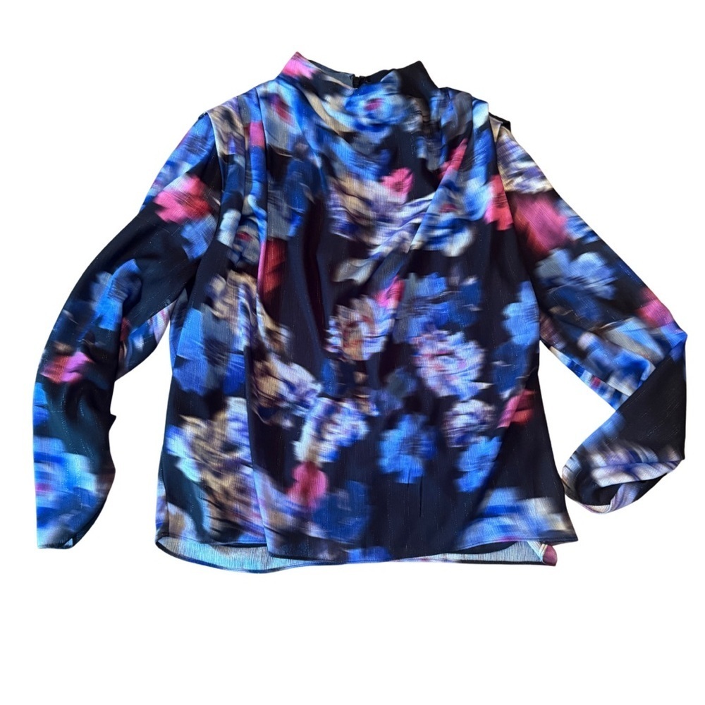 Amanda Uprichard Metallic Floral Long Sleeve Blouse Medium EUC